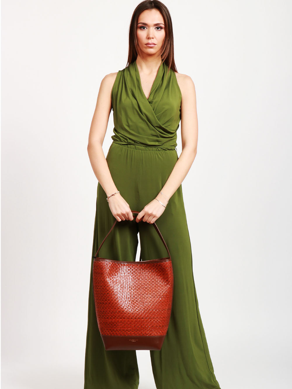 MY-BEST BAG BORSA A SPALLA MARRAKECH SHOPPER IN RAFIA INTRECCIATA CUOIO Brandy