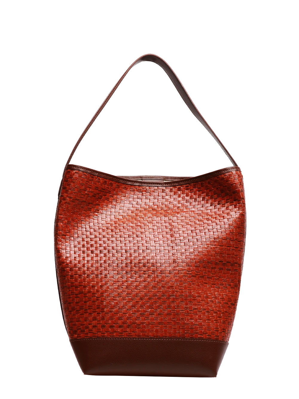 MY-BEST BAG BORSA A SPALLA MARRAKECH SHOPPER IN RAFIA INTRECCIATA CUOIO Brandy