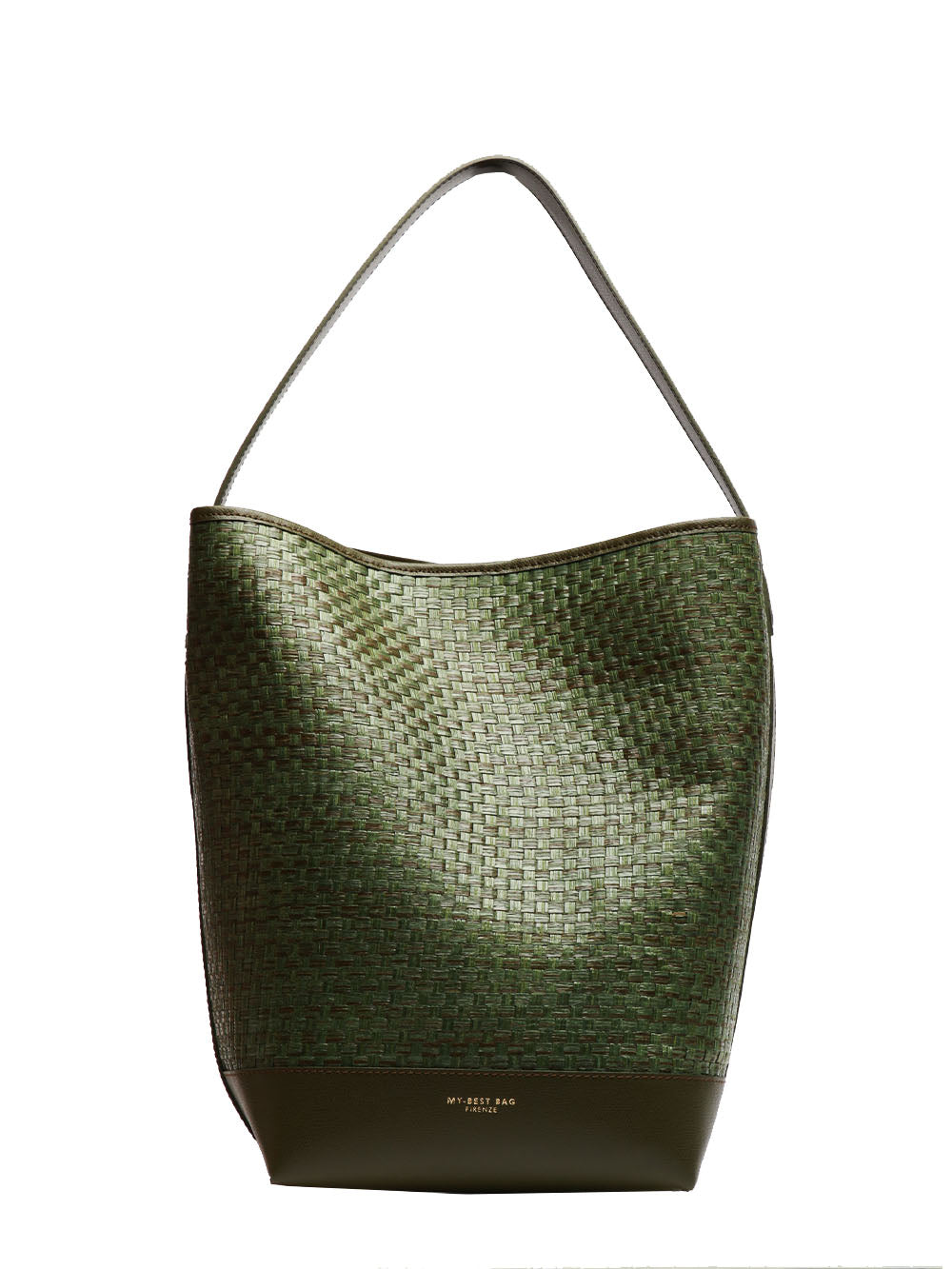 MY-BEST BAG BORSA A SPALLA MARRAKECH SHOPPER IN RAFIA INTRECCIATA VERDE Verde