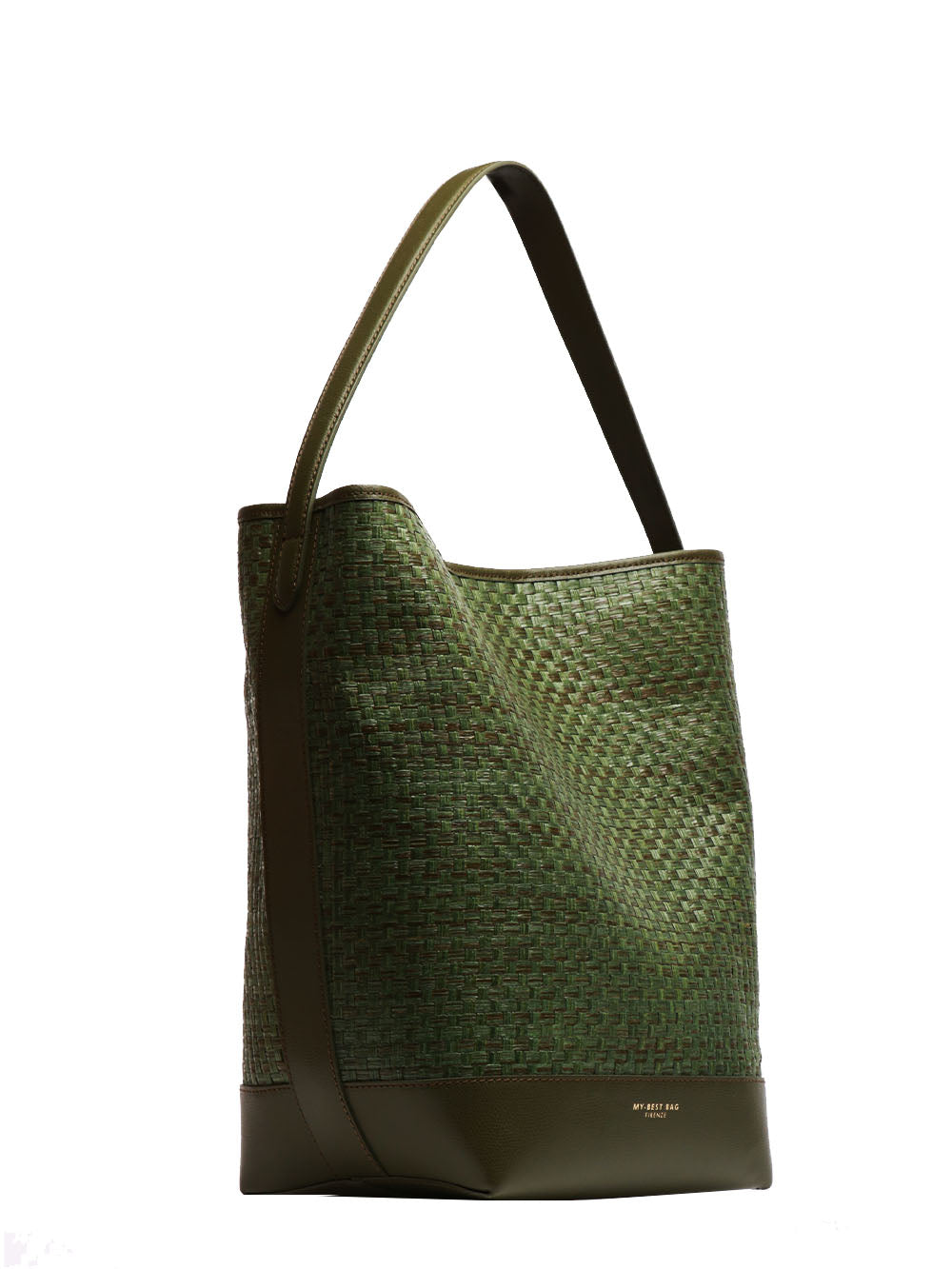 MY-BEST BAG BORSA A SPALLA MARRAKECH SHOPPER IN RAFIA INTRECCIATA VERDE Verde