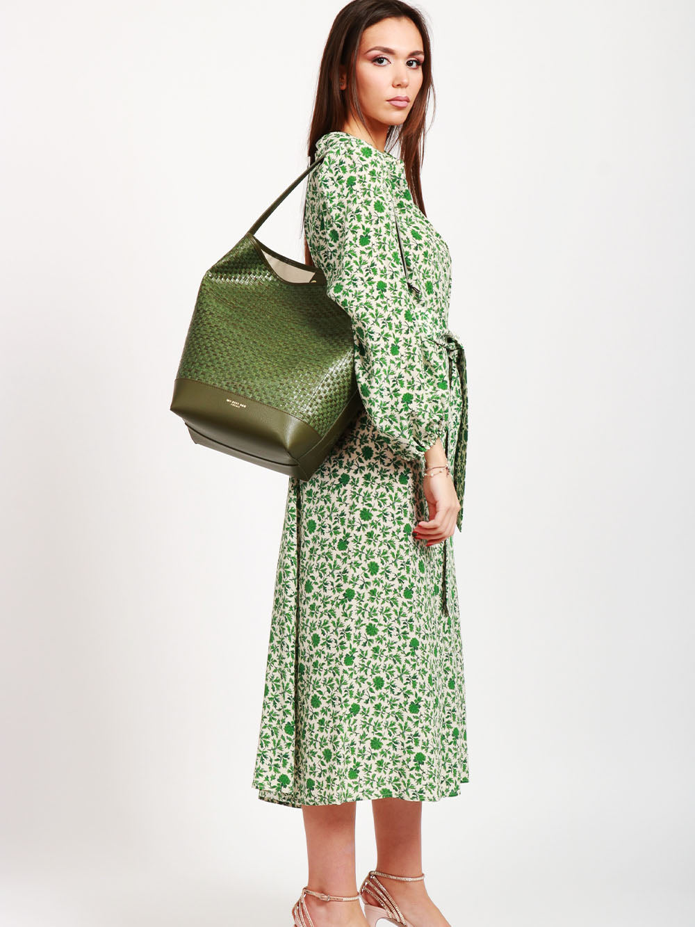 MY-BEST BAG BORSA A SPALLA MARRAKECH SHOPPER IN RAFIA INTRECCIATA VERDE Verde