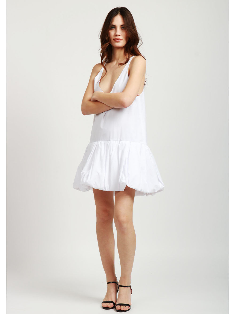 N°21 Vestito Corto in Cotone Bianco con Balza Bianco