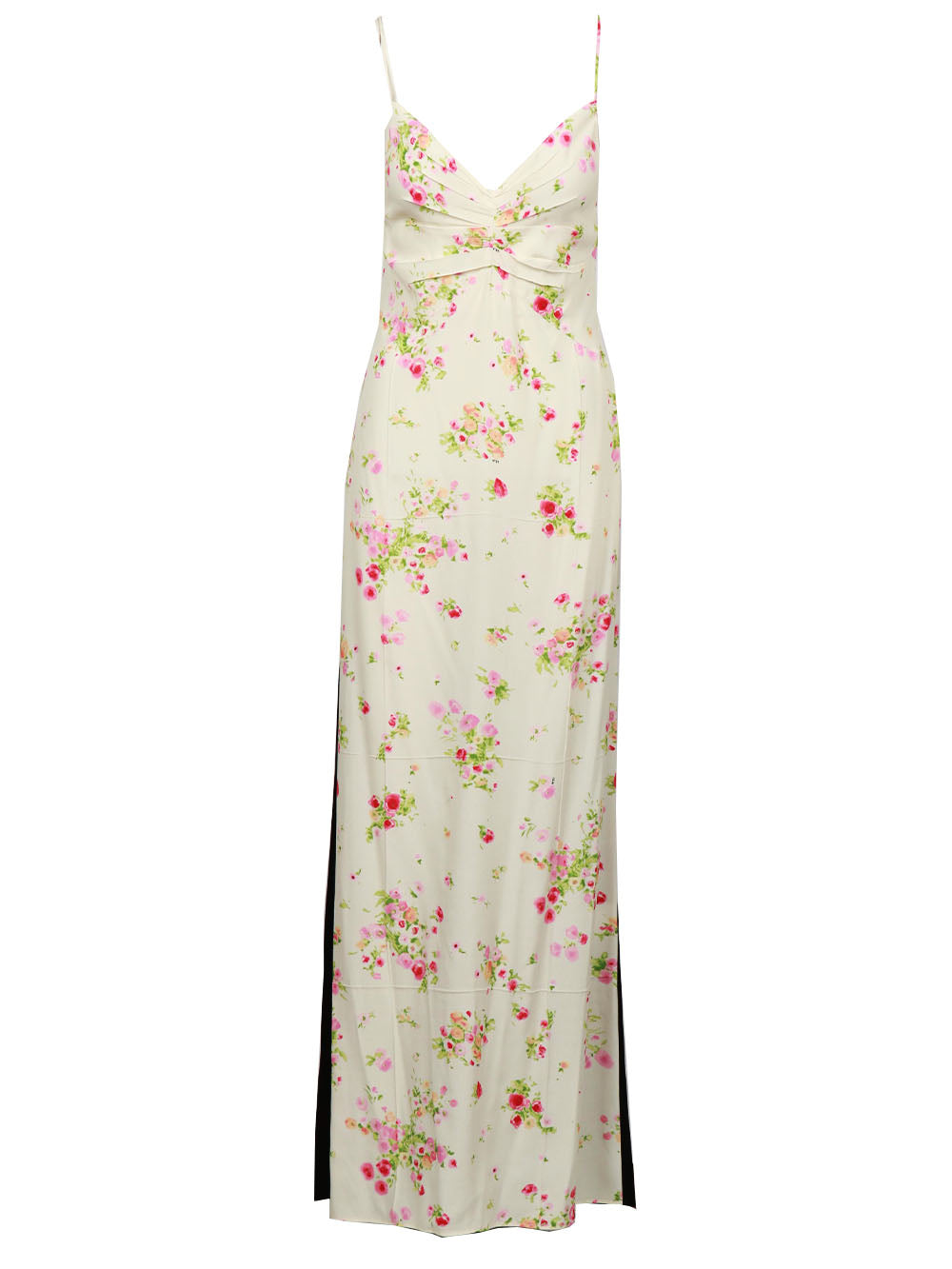 N°21 Vestito Sottoveste Lungo in Voile Bianco con Stampa Fiori Bianco Rosa
