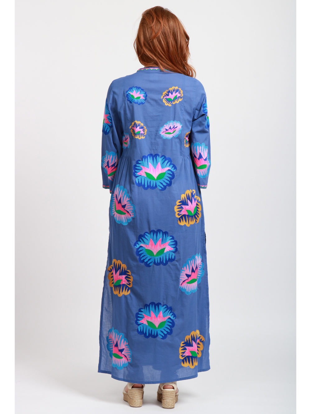 Nimo With Love Vestito Kaftano in Cotone Bluette con Ricami Bluette+color