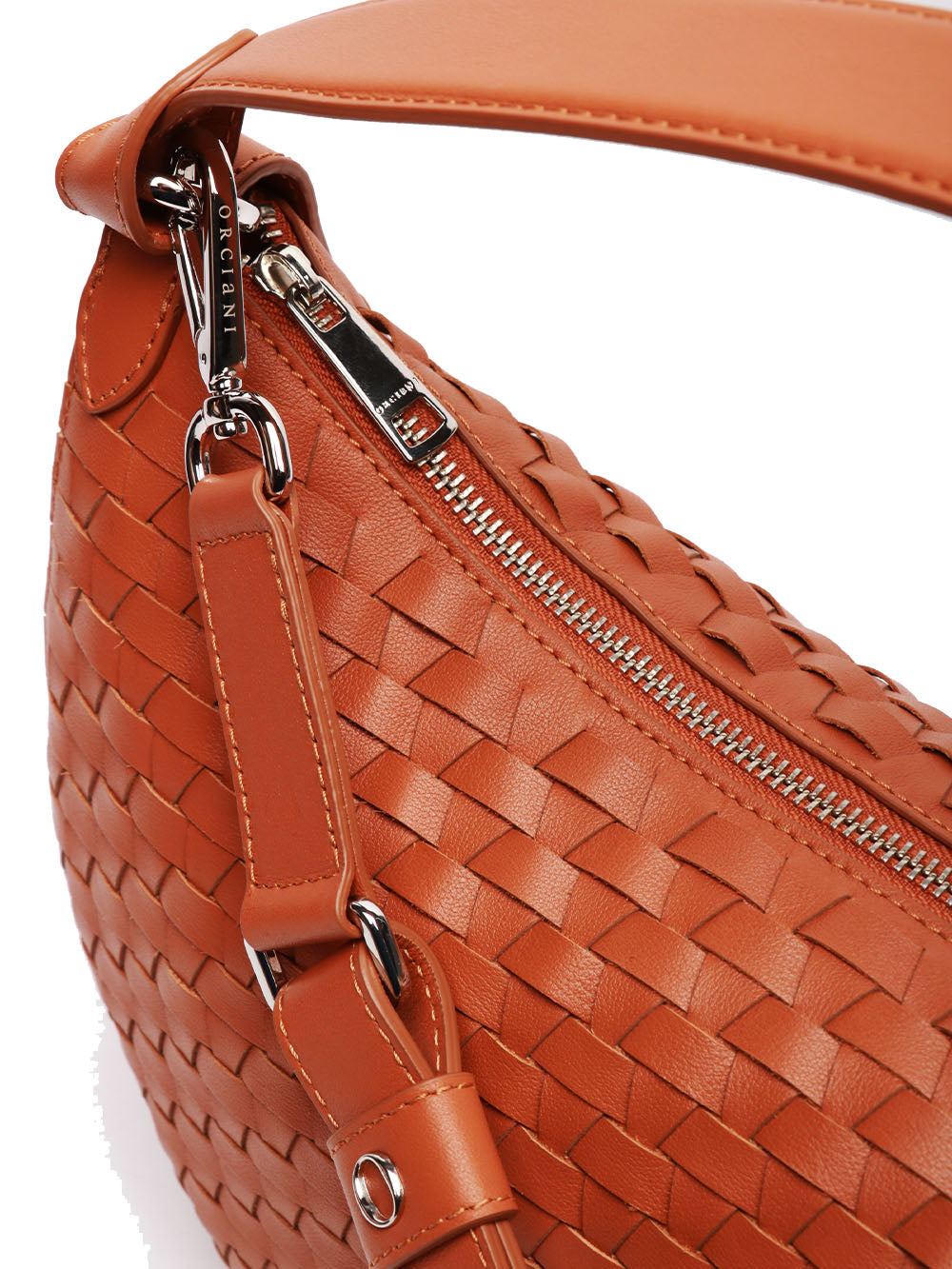 ORCIANI Borsa a Spalla Dumpling Nappa Midi in Pelle Intrecciata Cuoio Cuoio