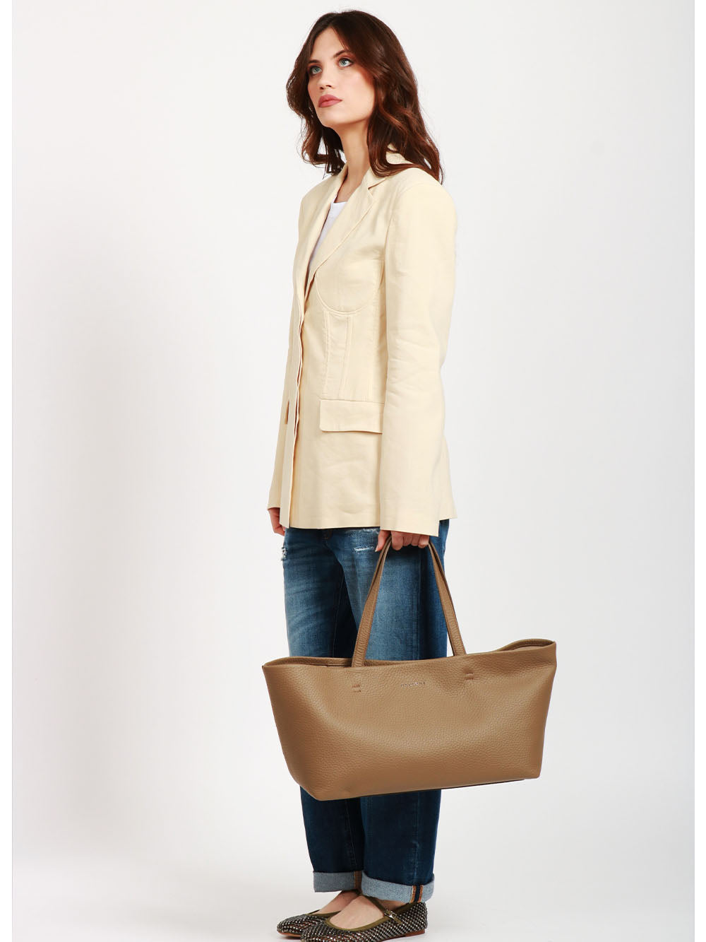 ORCIANI Borsa a Spalla Tata Soft in Pelle Tortora Fango