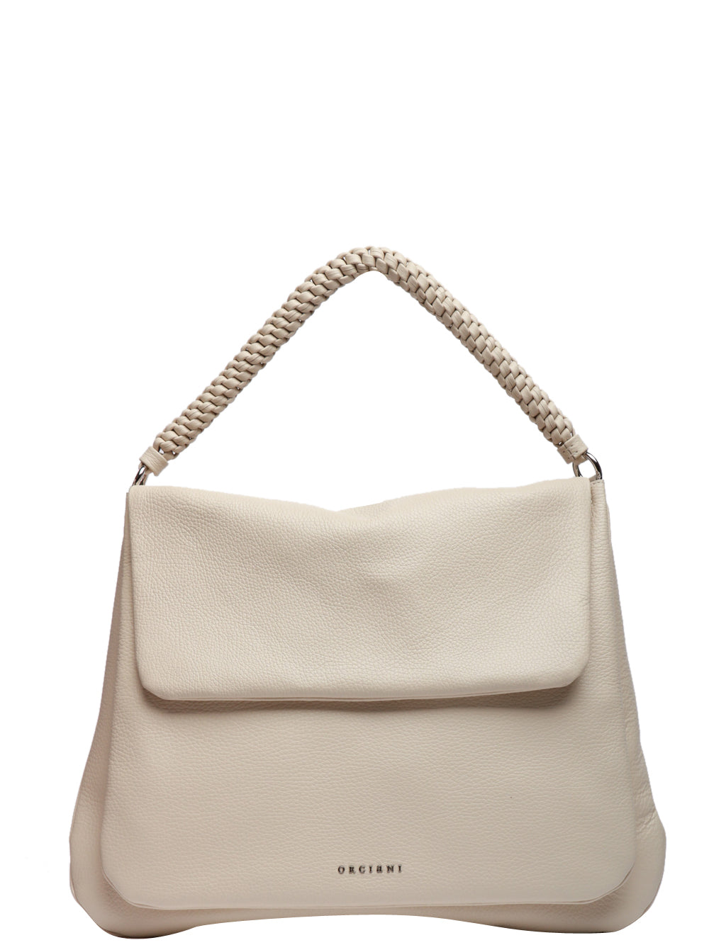 ORCIANI Borsa a Spalla Diana Large in Pelle Martellata Bianca Burro