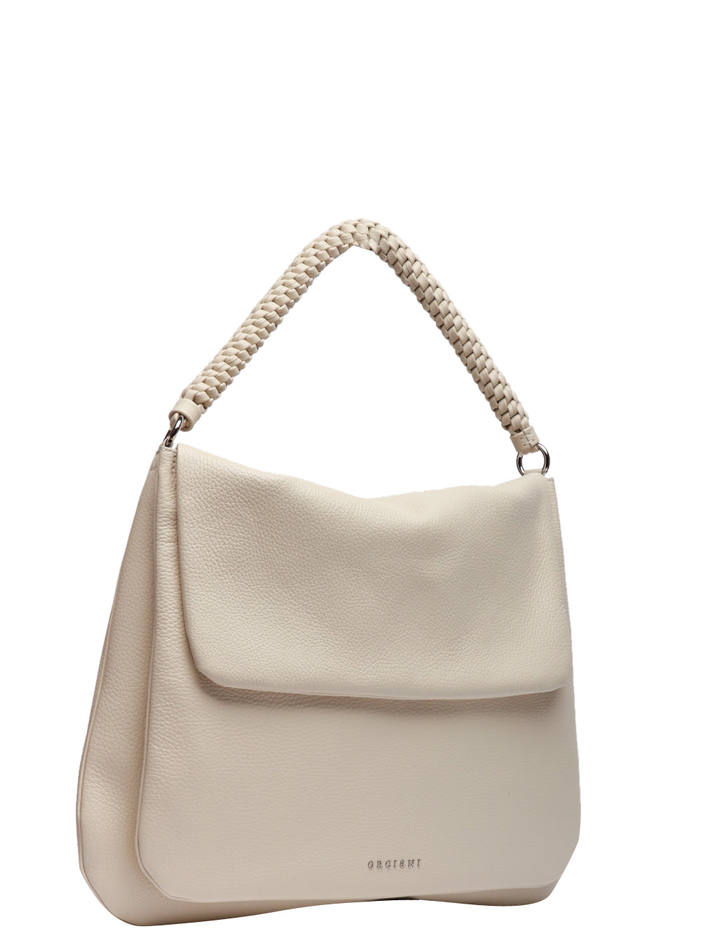 ORCIANI Borsa a Spalla Diana Large in Pelle Martellata Bianca Burro