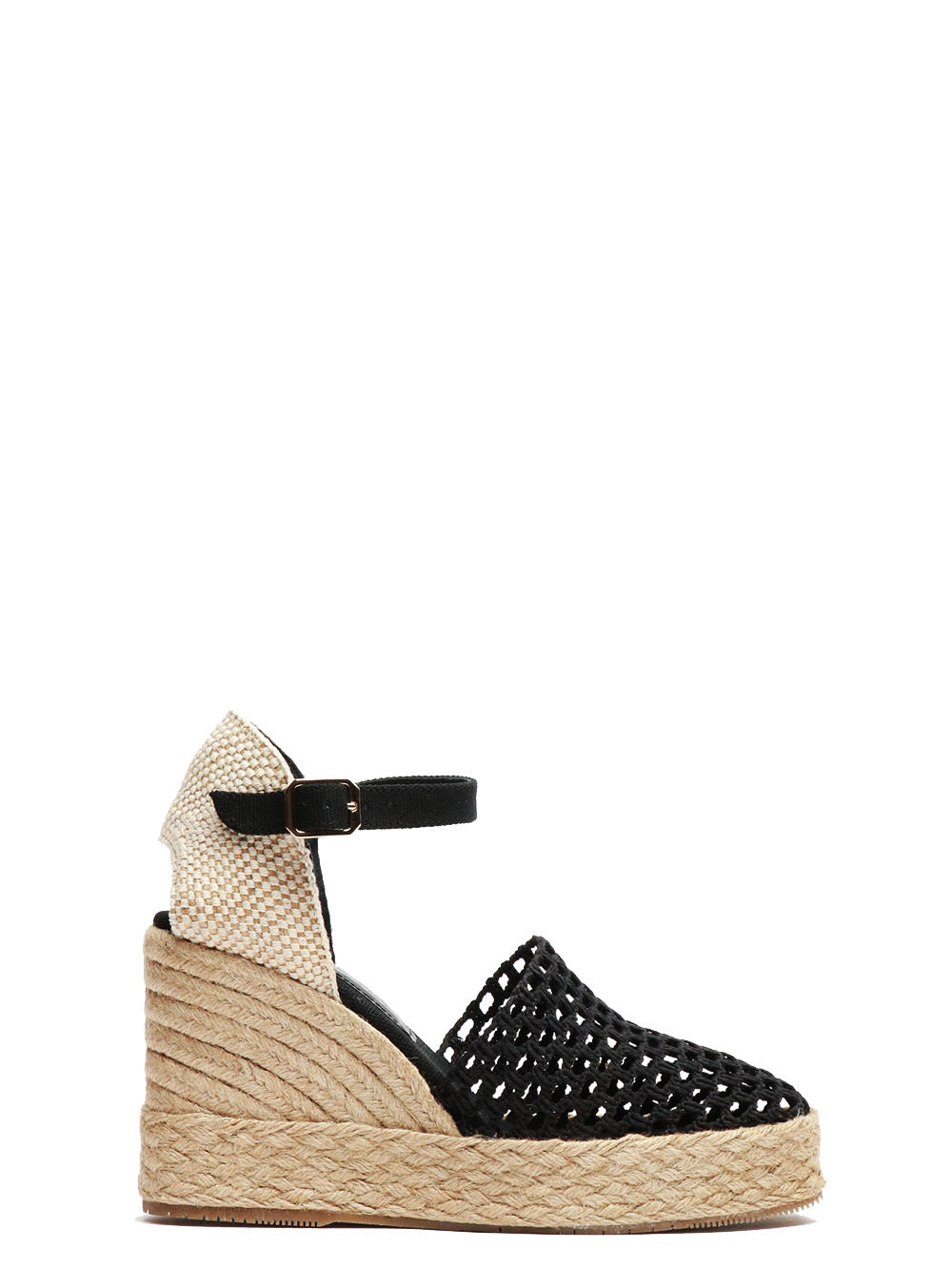 PALOMITAS Scarpe Espadrillas Carina con Zeppa in Macramè Nere Nero/beige