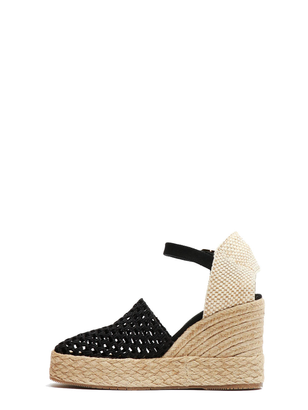 PALOMITAS Scarpe Espadrillas Carina con Zeppa in Macramè Nere Nero/beige