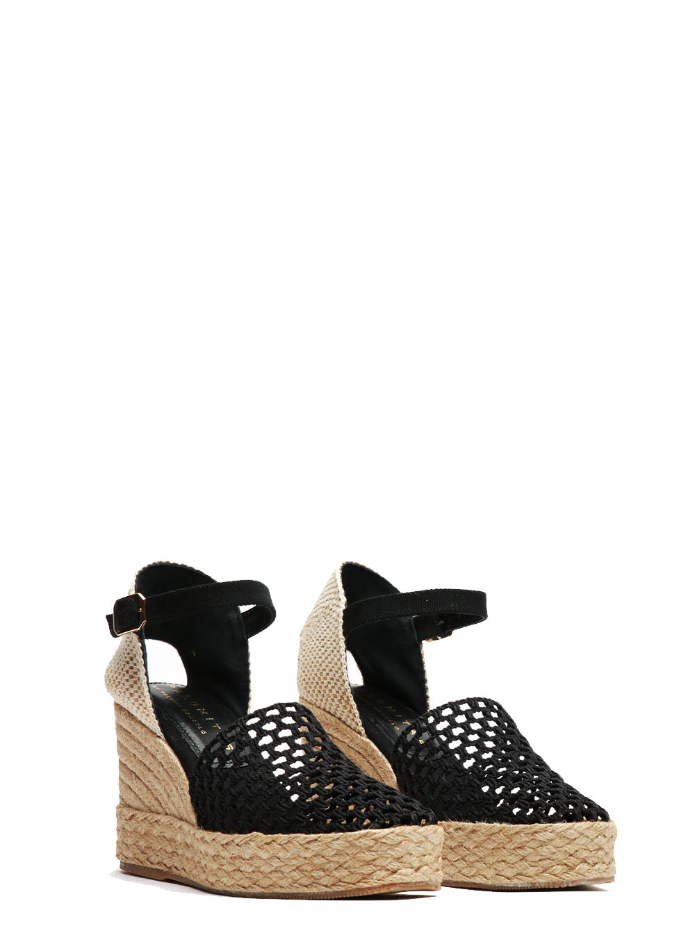 PALOMITAS Scarpe Espadrillas Carina con Zeppa in Macramè Nere Nero/beige