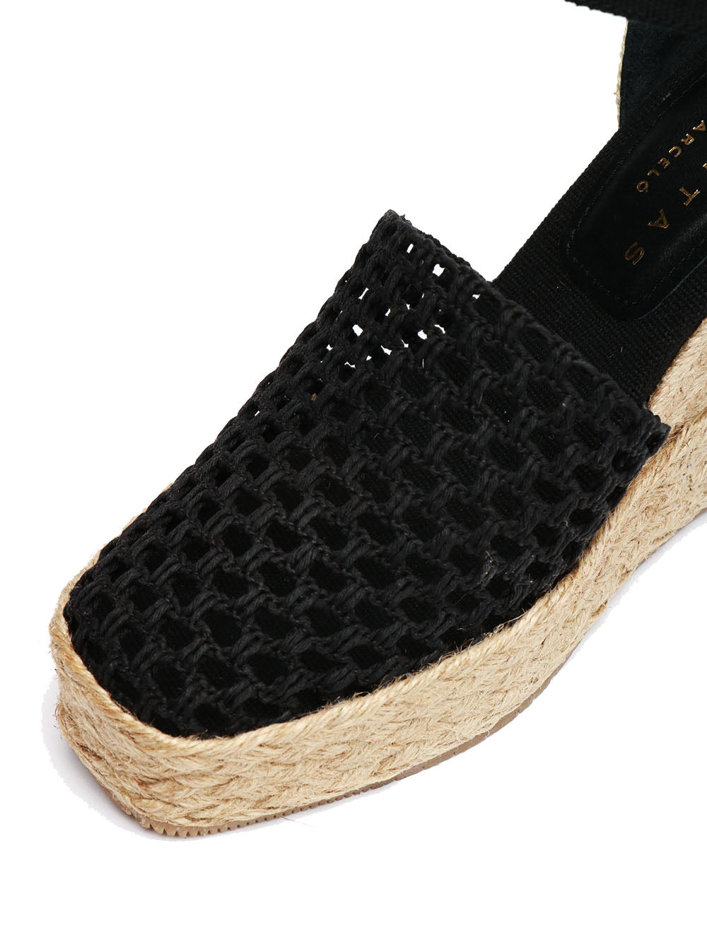PALOMITAS Scarpe Espadrillas Carina con Zeppa in Macramè Nere Nero/beige