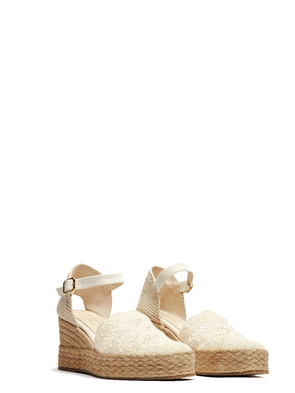 PALOMITAS Scarpe Espadrillas Sandrine con Zeppa in Macramè Avorio Avorio/beige