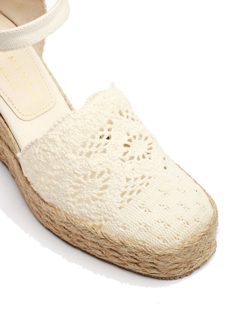 PALOMITAS Scarpe Espadrillas Sandrine con Zeppa in Macramè Avorio Avorio/beige