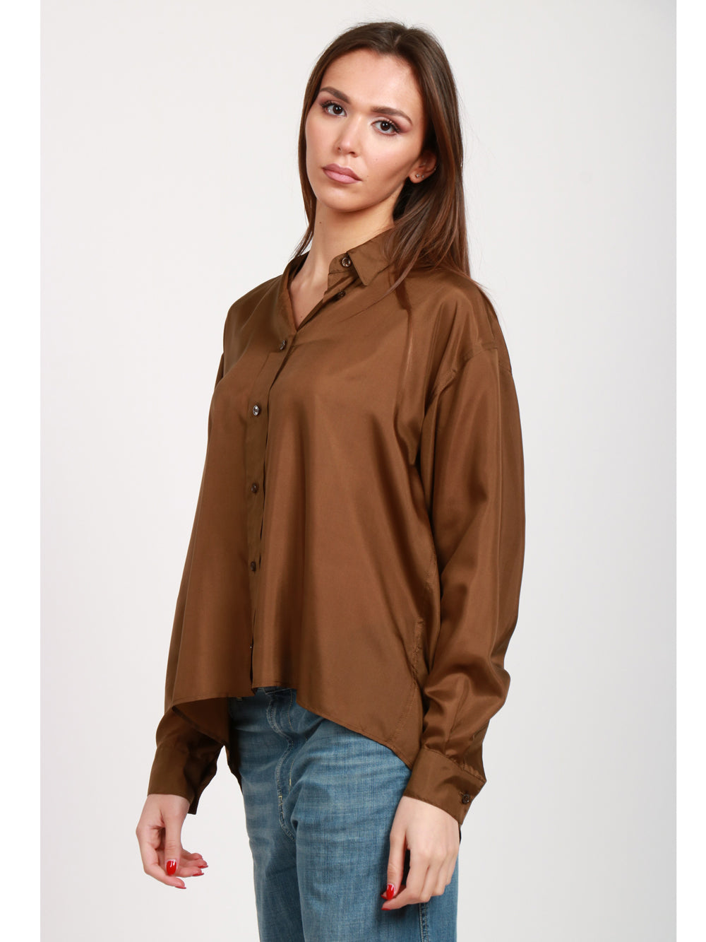 PHILOSOPHY DI LORENZO SERAFINI CAMICIA IN SETA HABOTAI OLIVA Oliva