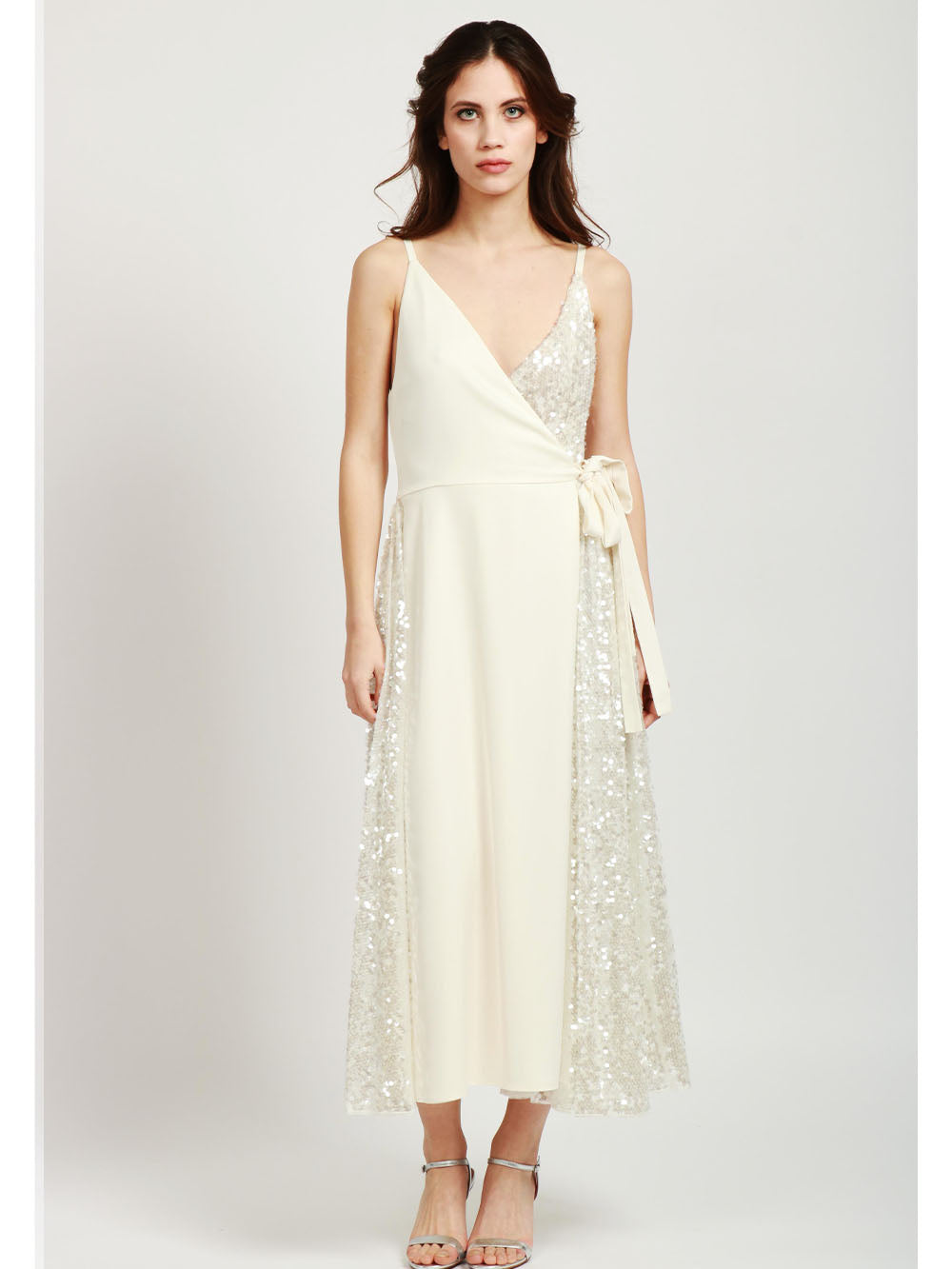 PHILOSOPHY DI LORENZO SERAFINI Vestito Portafoglio in Crêpe e Paillettes Avorio Avorio