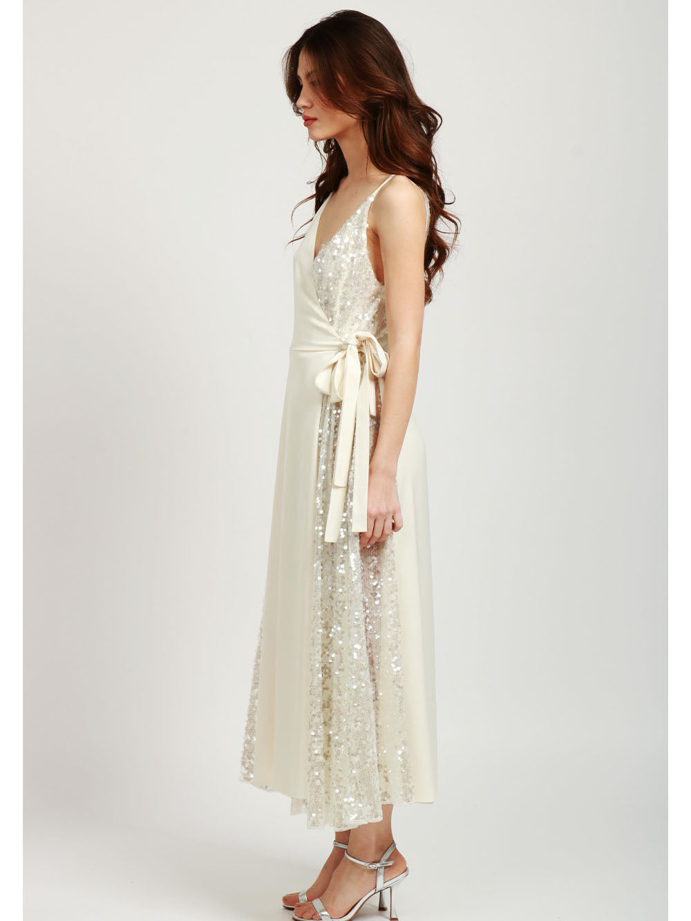 PHILOSOPHY DI LORENZO SERAFINI Vestito Portafoglio in Crêpe e Paillettes Avorio Avorio