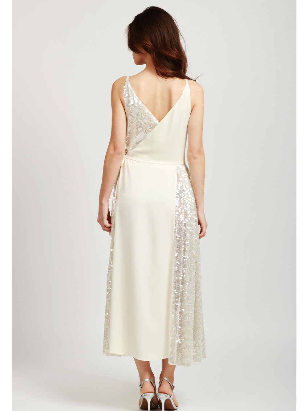 PHILOSOPHY DI LORENZO SERAFINI Vestito Portafoglio in Crêpe e Paillettes Avorio Avorio