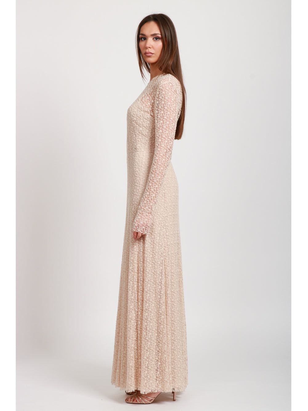PHILOSOPHY DI LORENZO SERAFINI VESTITO LUNGO CIPRIA IN PIZZO Nude