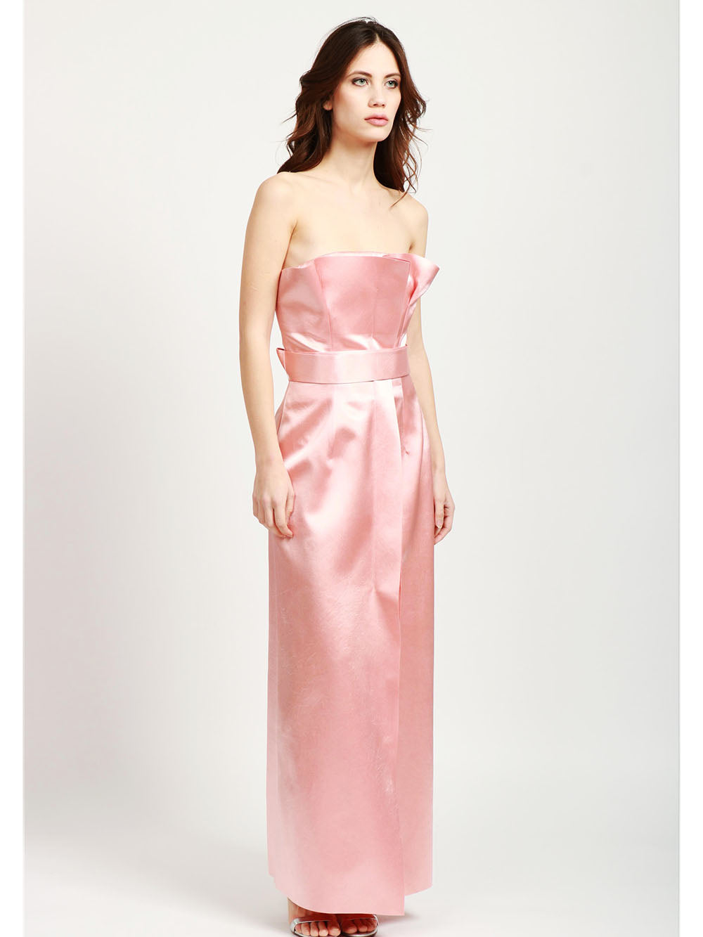 PHILOSOPHY DI LORENZO SERAFINI Vestito Lungo a Fascia in Duchesse Rosa Rosa