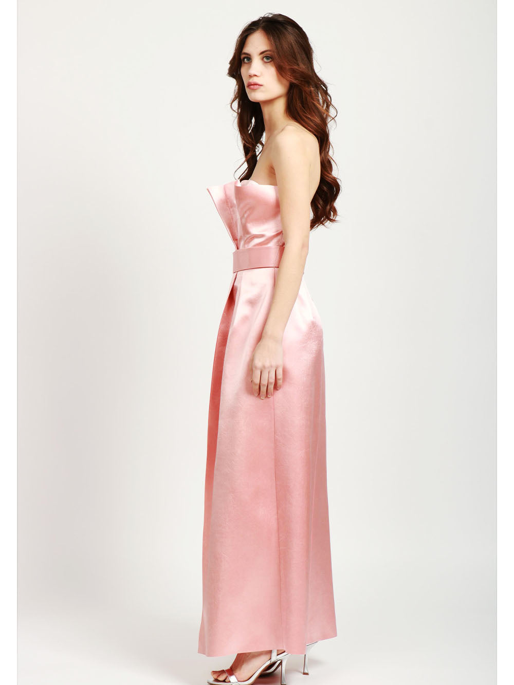 PHILOSOPHY DI LORENZO SERAFINI Vestito Lungo a Fascia in Duchesse Rosa Rosa