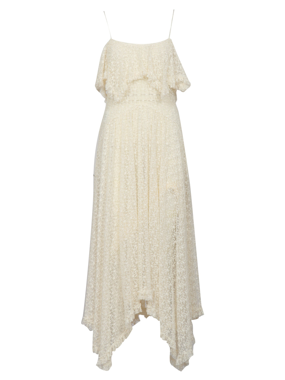 PHILOSOPHY DI LORENZO SERAFINI Vestito Midi in Pizzo Avorio con Fondo Asimmetrico Avorio