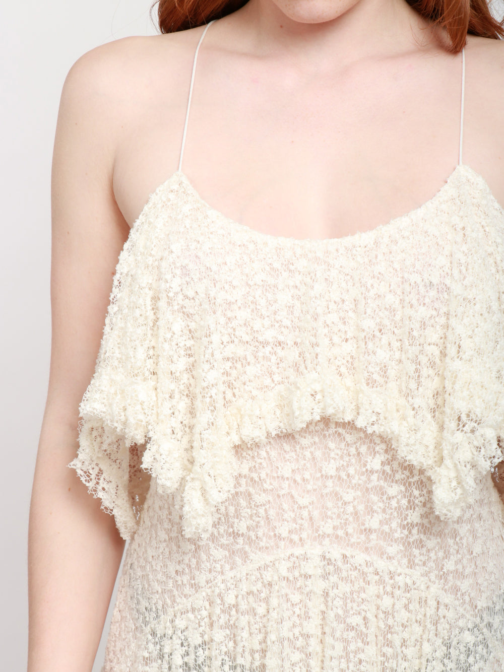 PHILOSOPHY DI LORENZO SERAFINI Vestito Midi in Pizzo Avorio con Fondo Asimmetrico Avorio
