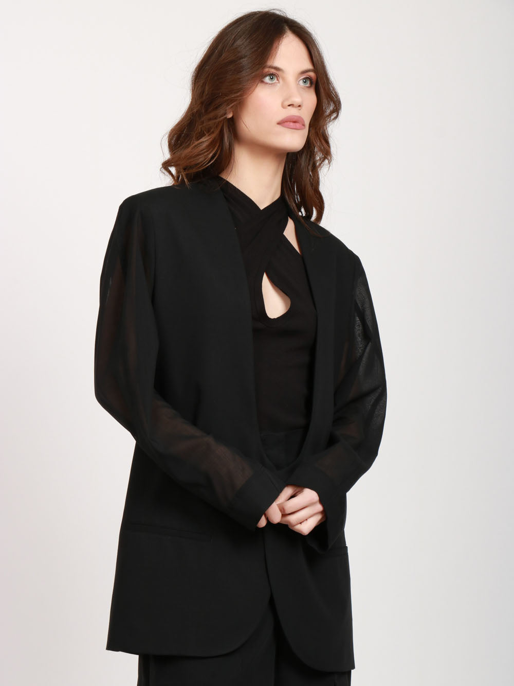 PHILOSOPHY DI LORENZO SERAFINI GIACCA IN VOILE NERA CON SCOLLO PROFONDO Nero