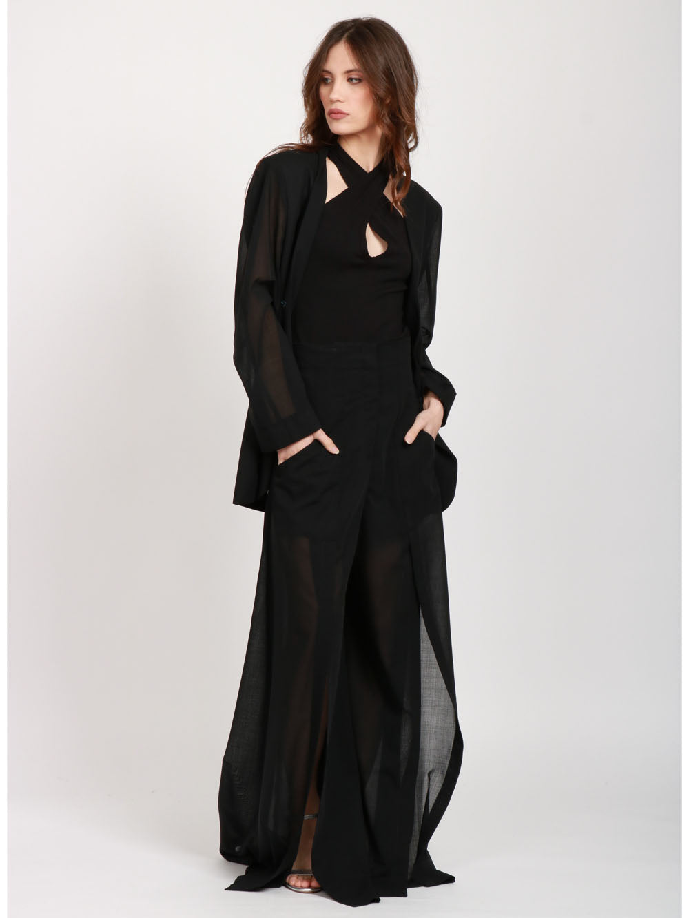 PHILOSOPHY DI LORENZO SERAFINI GIACCA IN VOILE NERA CON SCOLLO PROFONDO Nero