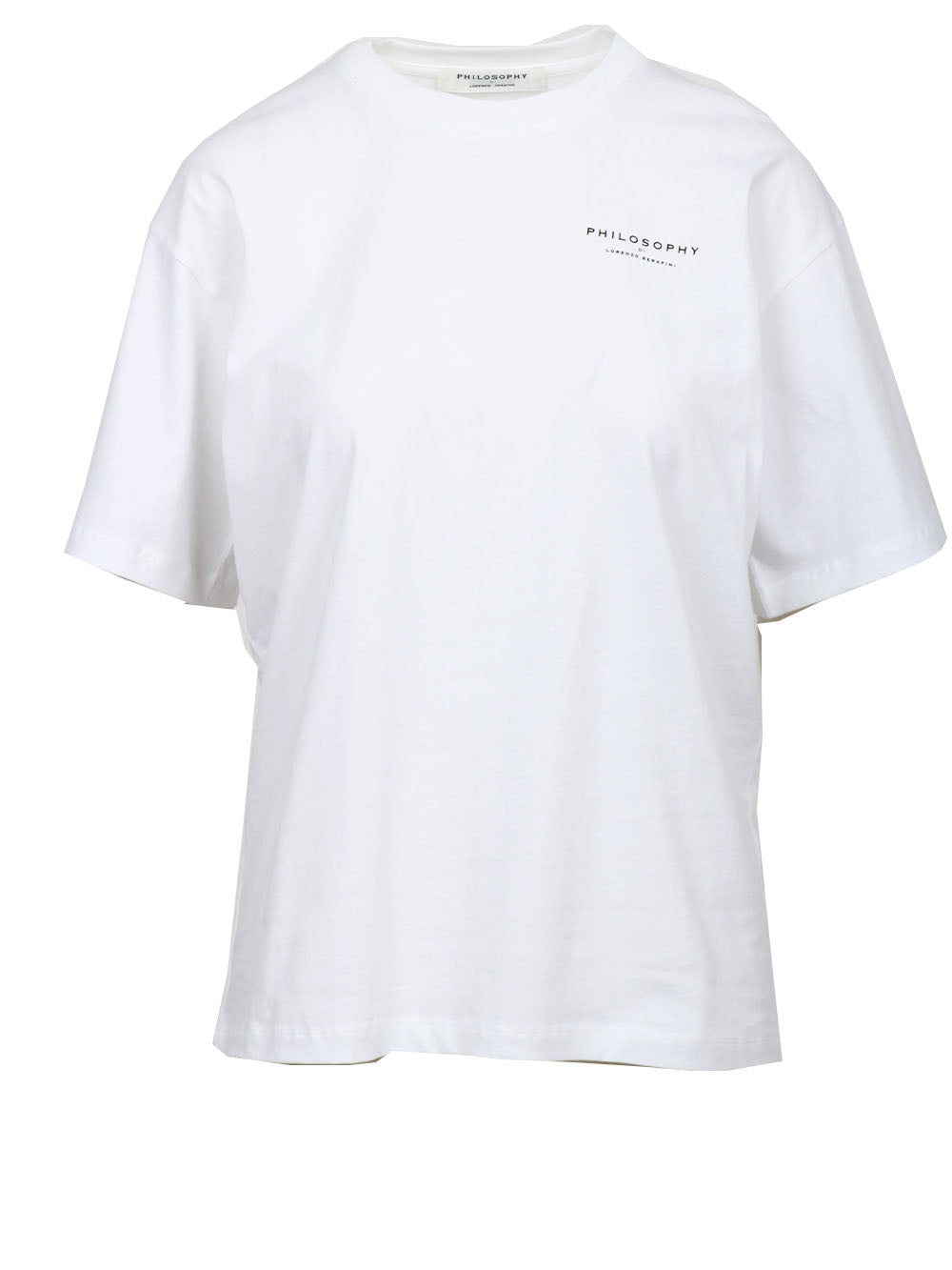 PHILOSOPHY DI LORENZO SERAFINI T-Shirt Girocollo in Cotone Bianca con Scritta sul Retro Bianco/rosso