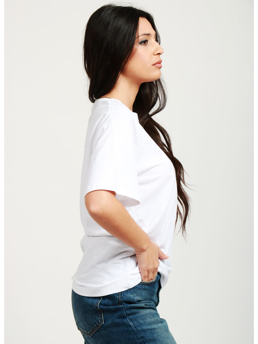 PHILOSOPHY DI LORENZO SERAFINI T-Shirt Girocollo in Cotone Bianca con Scritta sul Retro Bianco/rosso