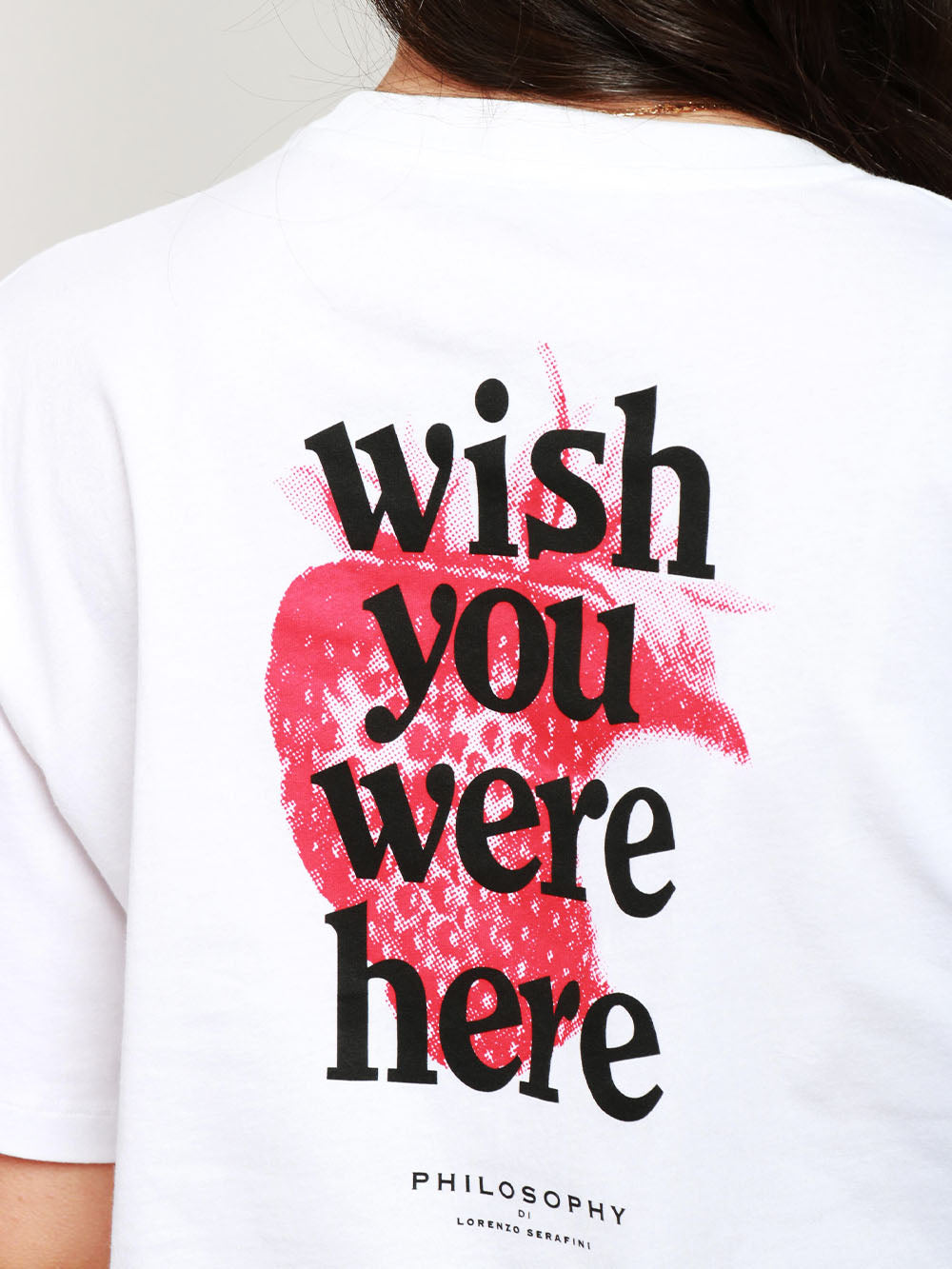 PHILOSOPHY DI LORENZO SERAFINI T-Shirt Girocollo in Cotone Bianca con Scritta sul Retro Bianco/rosso