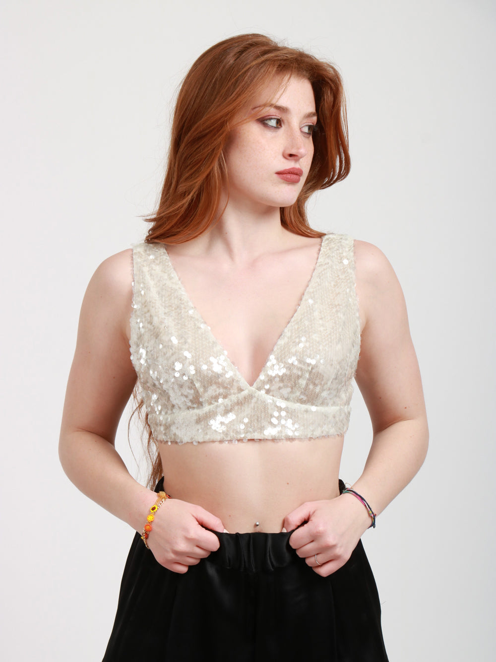 PHILOSOPHY DI LORENZO SERAFINI Top Bralette Avorio con Paillettes Avorio