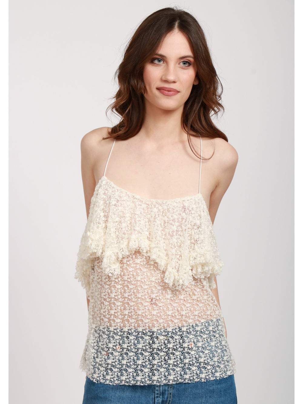 PHILOSOPHY DI LORENZO SERAFINI Top in Pizzo Avorio con Volant Avorio