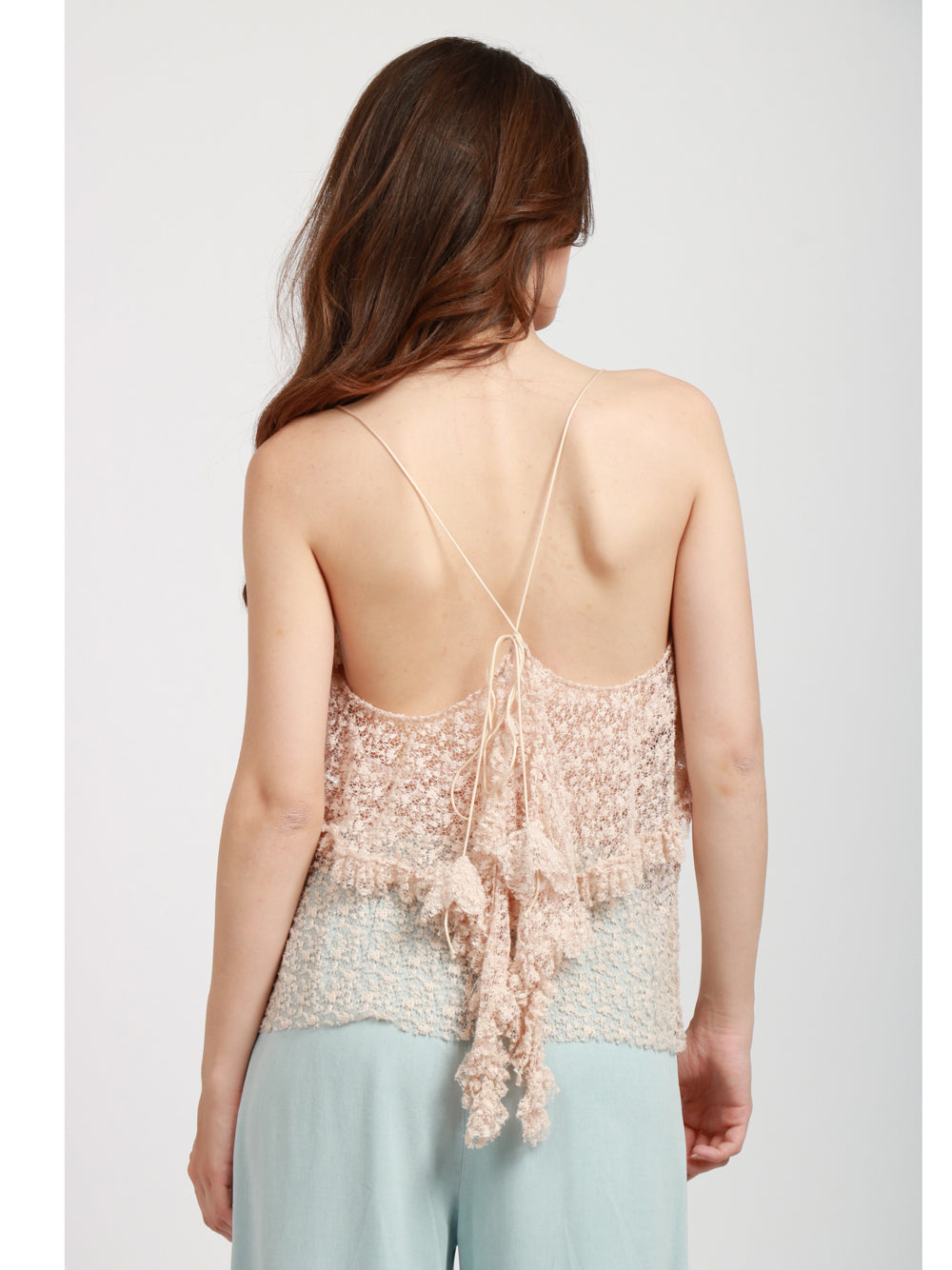 PHILOSOPHY DI LORENZO SERAFINI Top in Pizzo Cipria con Volant Cipria