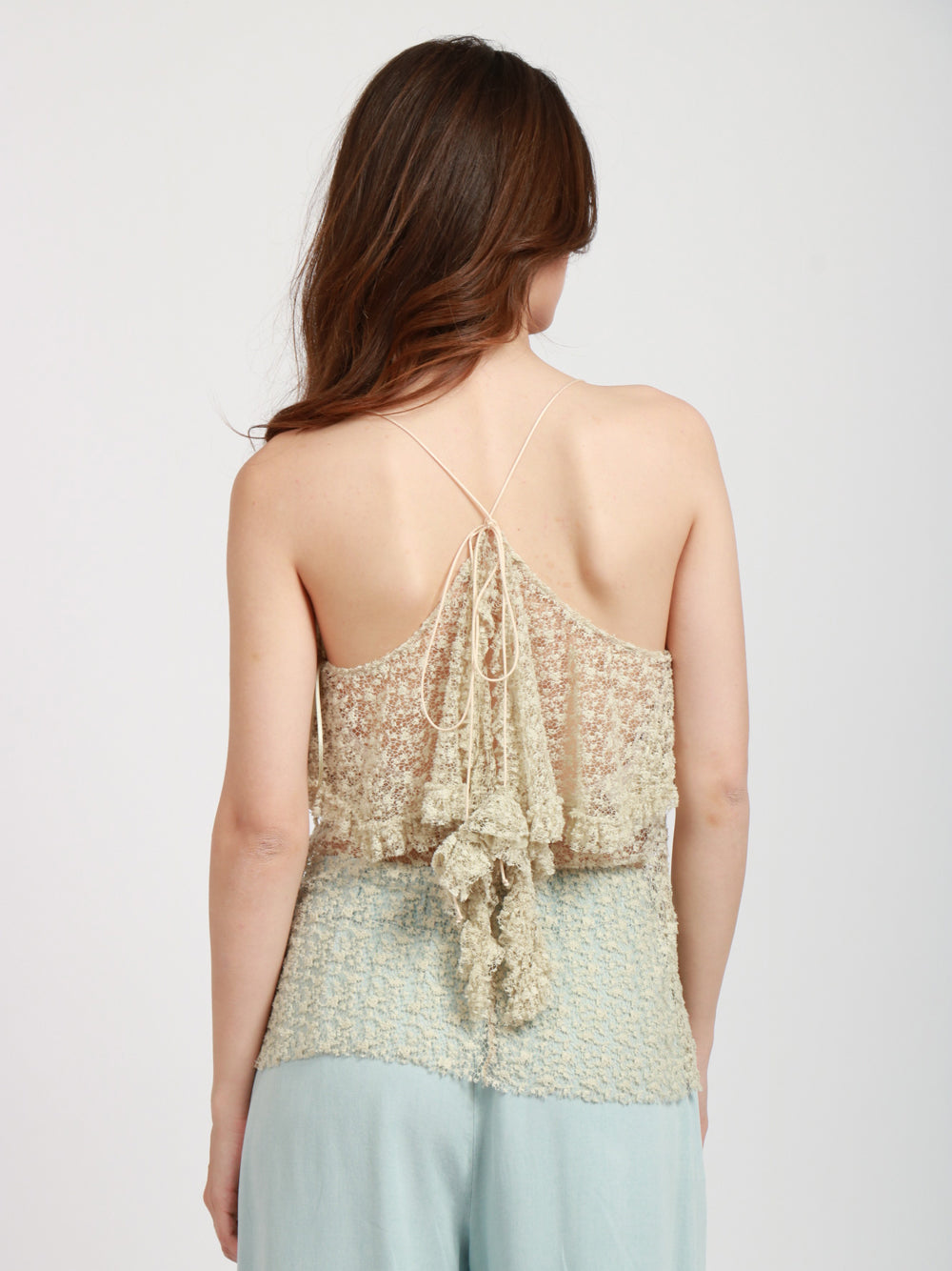 PHILOSOPHY DI LORENZO SERAFINI Top in Pizzo Verde con Volant Verde chiaro