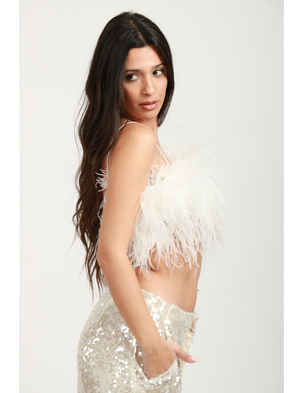 PHILOSOPHY DI LORENZO SERAFINI Top Mini Bianco con Piume Bianco