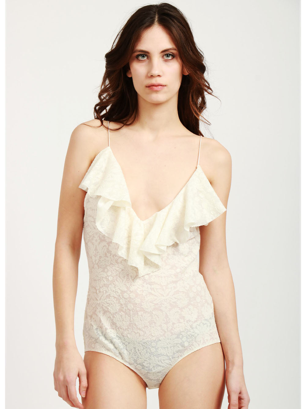 PHILOSOPHY DI LORENZO SERAFINI Body in Pizzo Avorio con Ruches Avorio