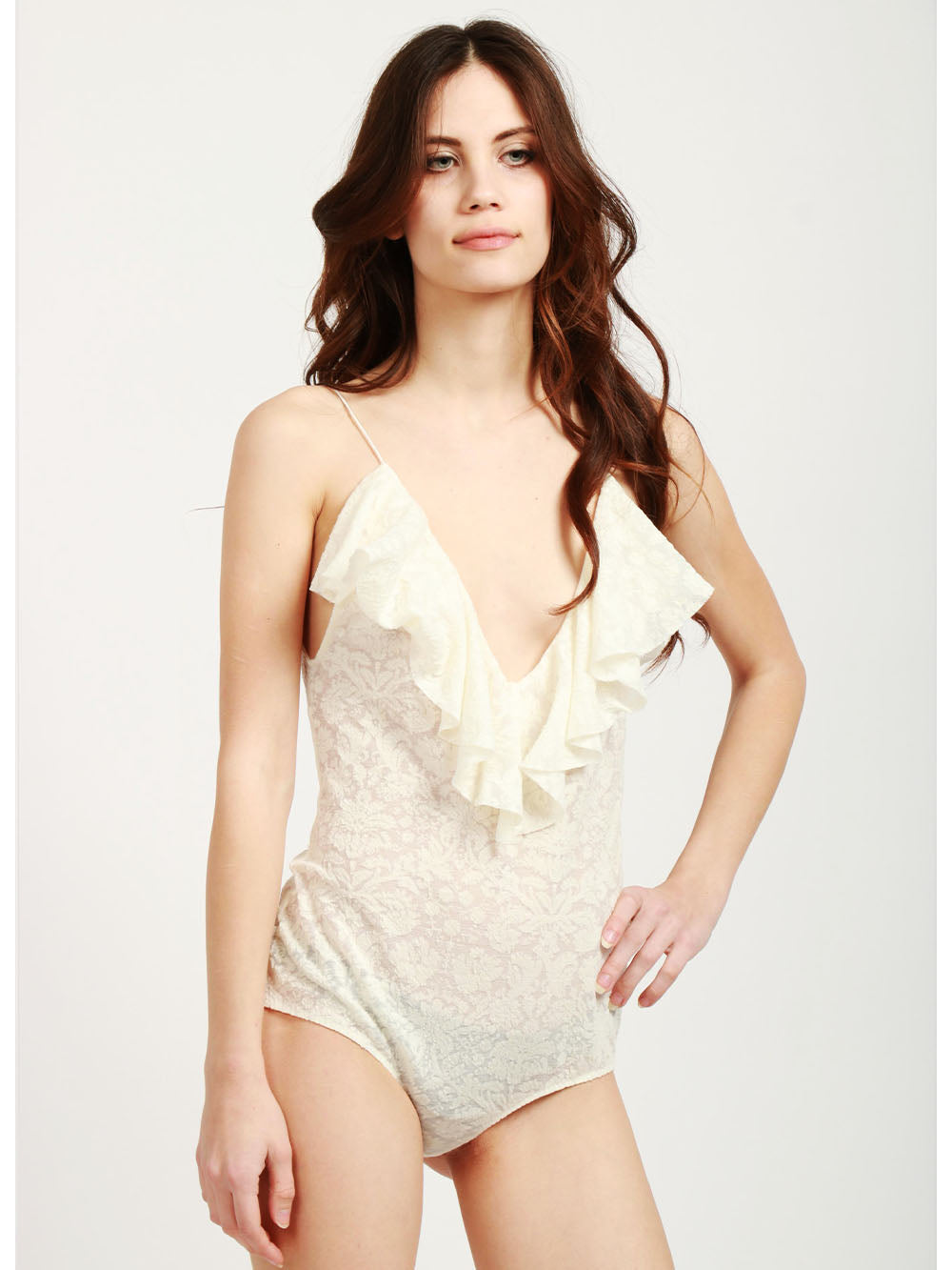 PHILOSOPHY DI LORENZO SERAFINI Body in Pizzo Avorio con Ruches Avorio