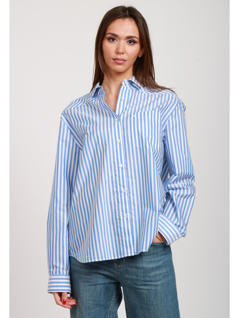 PHILOSOPHY DI LORENZO SERAFINI CAMICIA IN COTONE A RIGHE AZZURRA Bianco/indaco