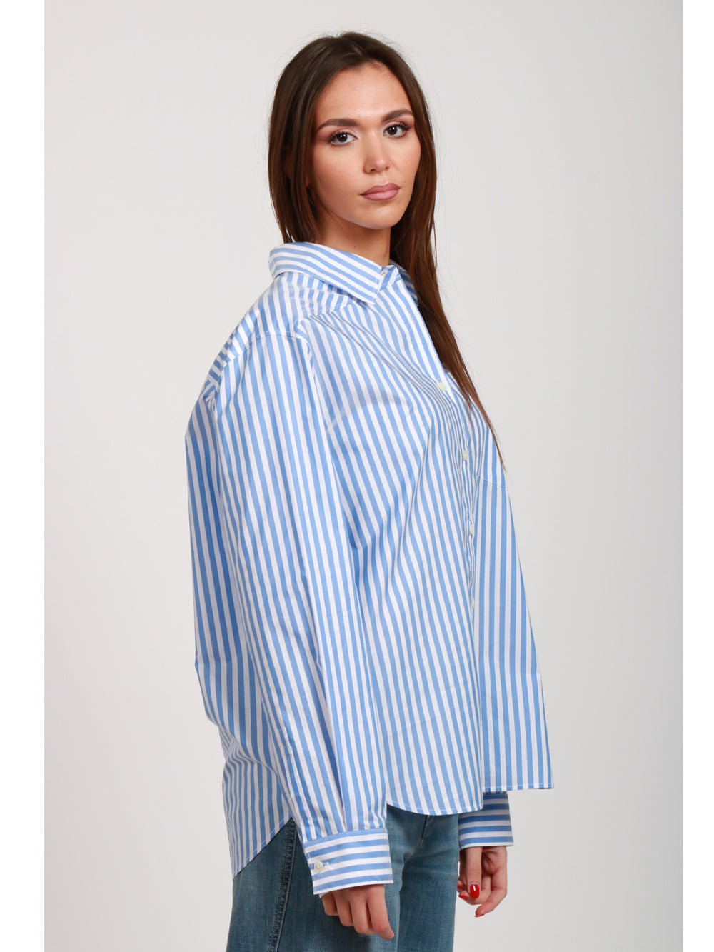 PHILOSOPHY DI LORENZO SERAFINI CAMICIA IN COTONE A RIGHE AZZURRA Bianco/indaco