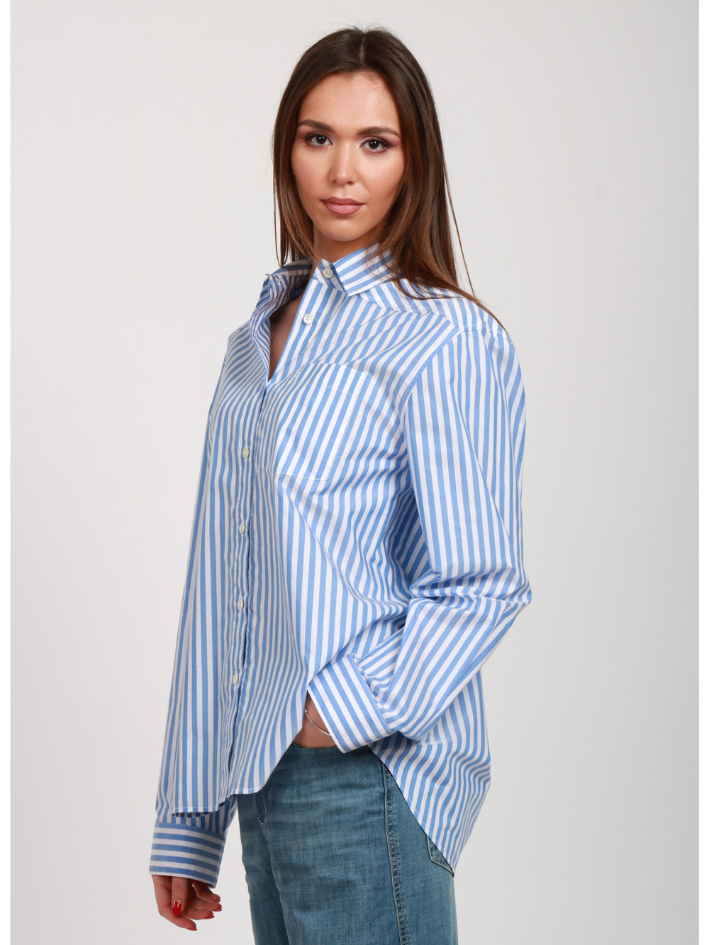 PHILOSOPHY DI LORENZO SERAFINI CAMICIA IN COTONE A RIGHE AZZURRA Bianco/indaco