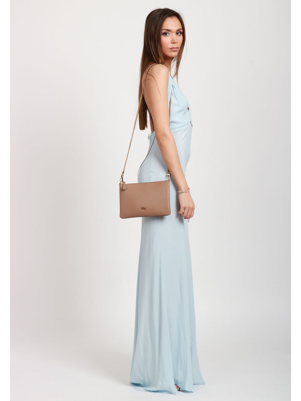 PINKO Borsa Tracolla Flat in Pelle Liscia Fango Fango