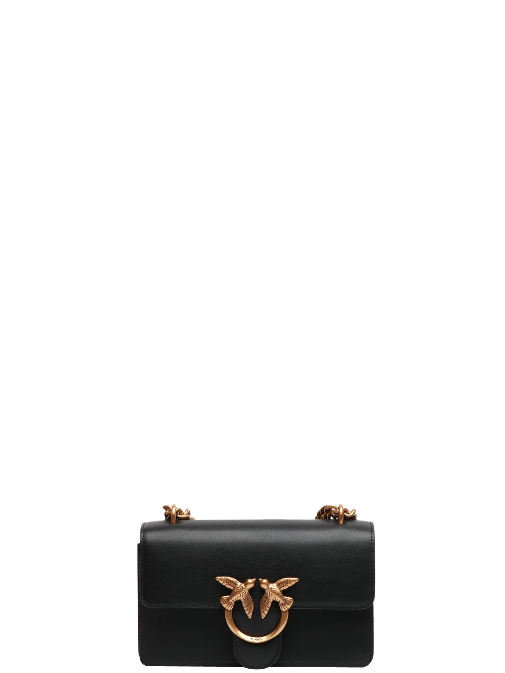 PINKO Borsa Tracolla Love One Mini in Pelle Liscia Nera Nero/oro