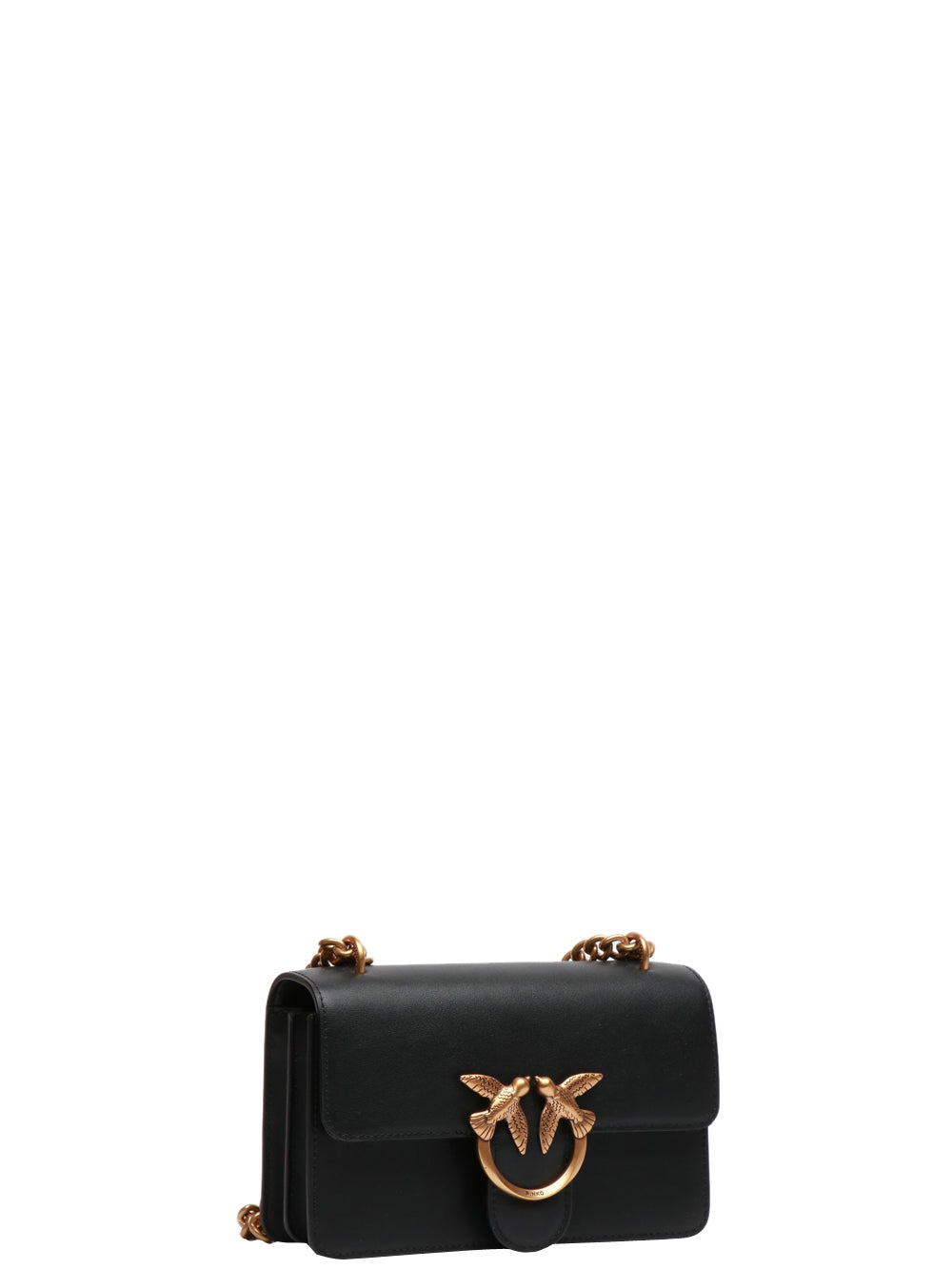 PINKO Borsa Tracolla Love One Mini in Pelle Liscia Nera Nero/oro