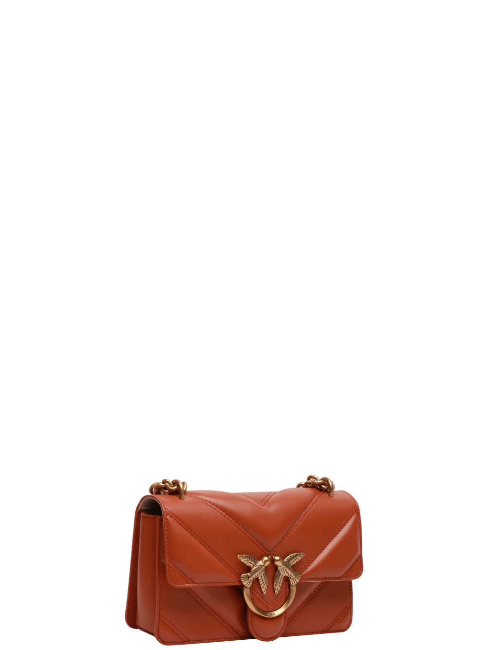 PINKO Borsa Tracolla Love One Mini Light in Pelle Cuoio Cuoio/oro