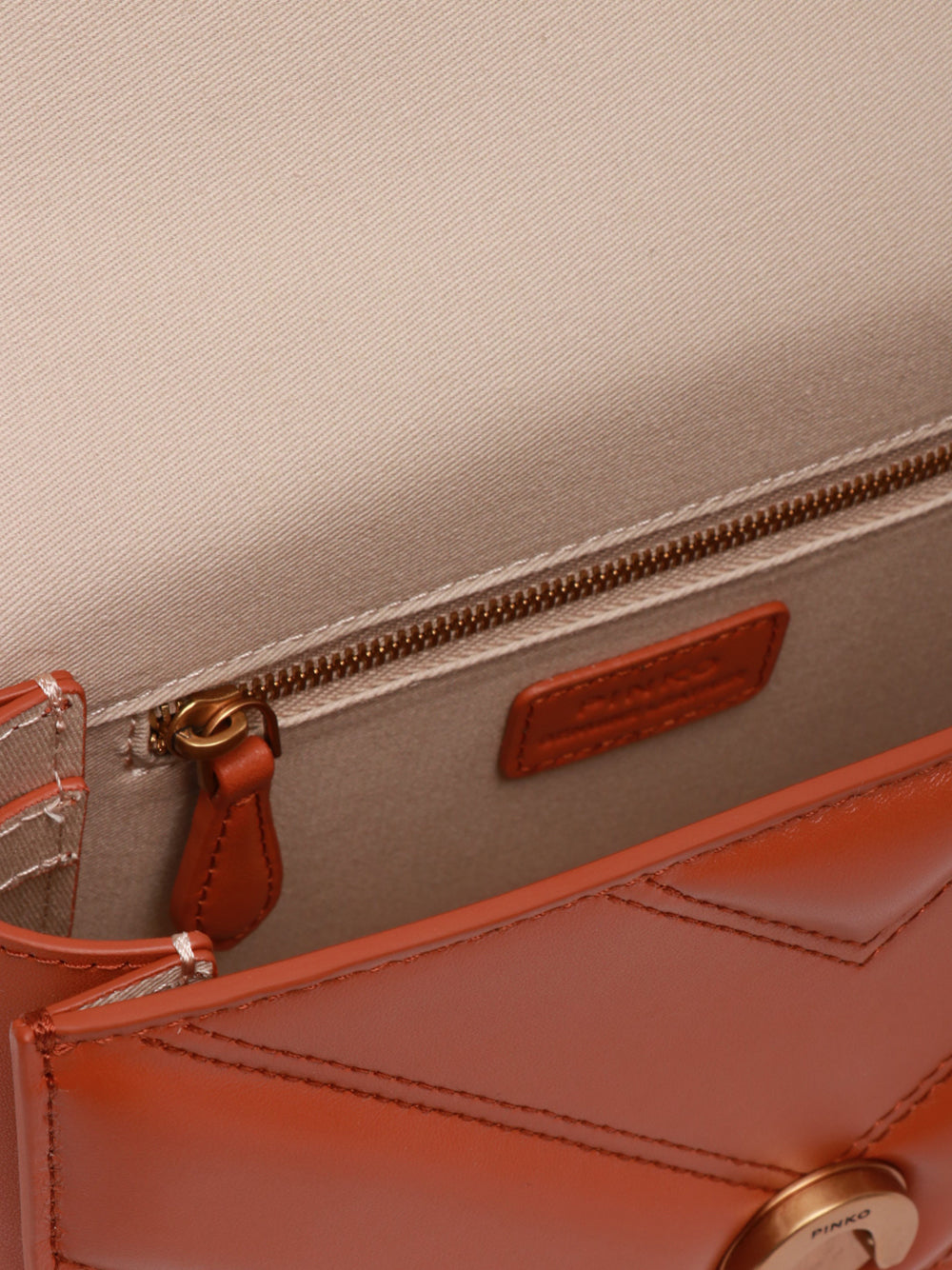 PINKO Borsa Tracolla Love One Mini Light in Pelle Cuoio Cuoio/oro