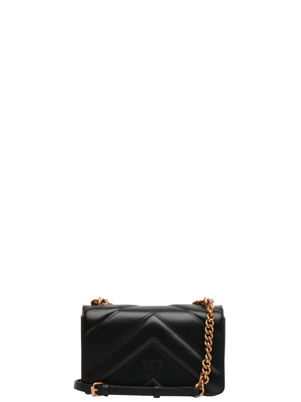 PINKO Borsa Tracolla Love One Mini Light in Pelle Nera Nero/oro