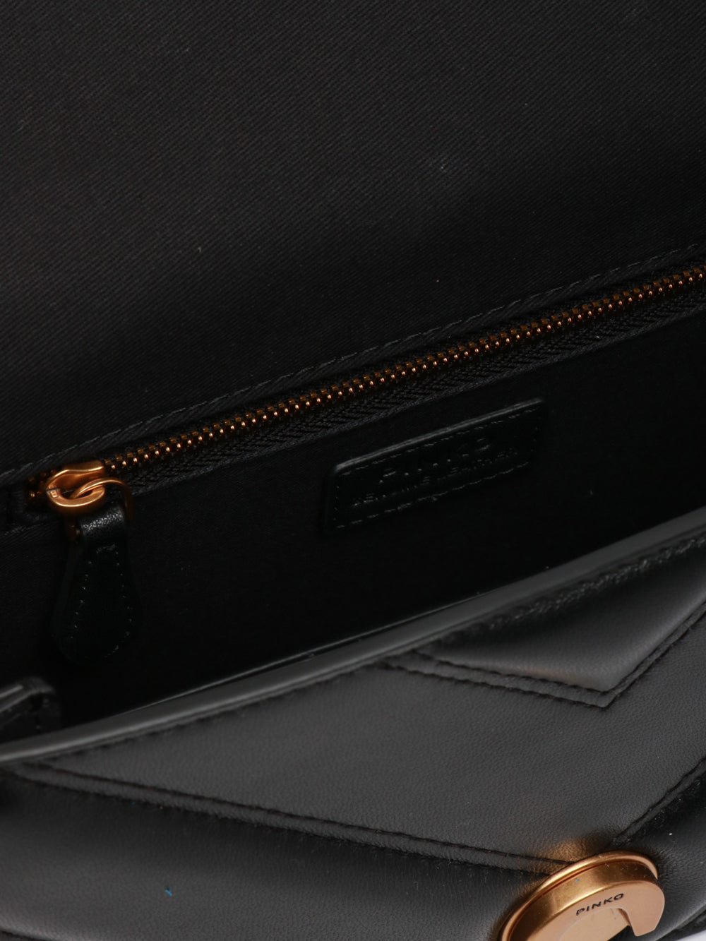 PINKO Borsa Tracolla Love One Mini Light in Pelle Nera Nero/oro