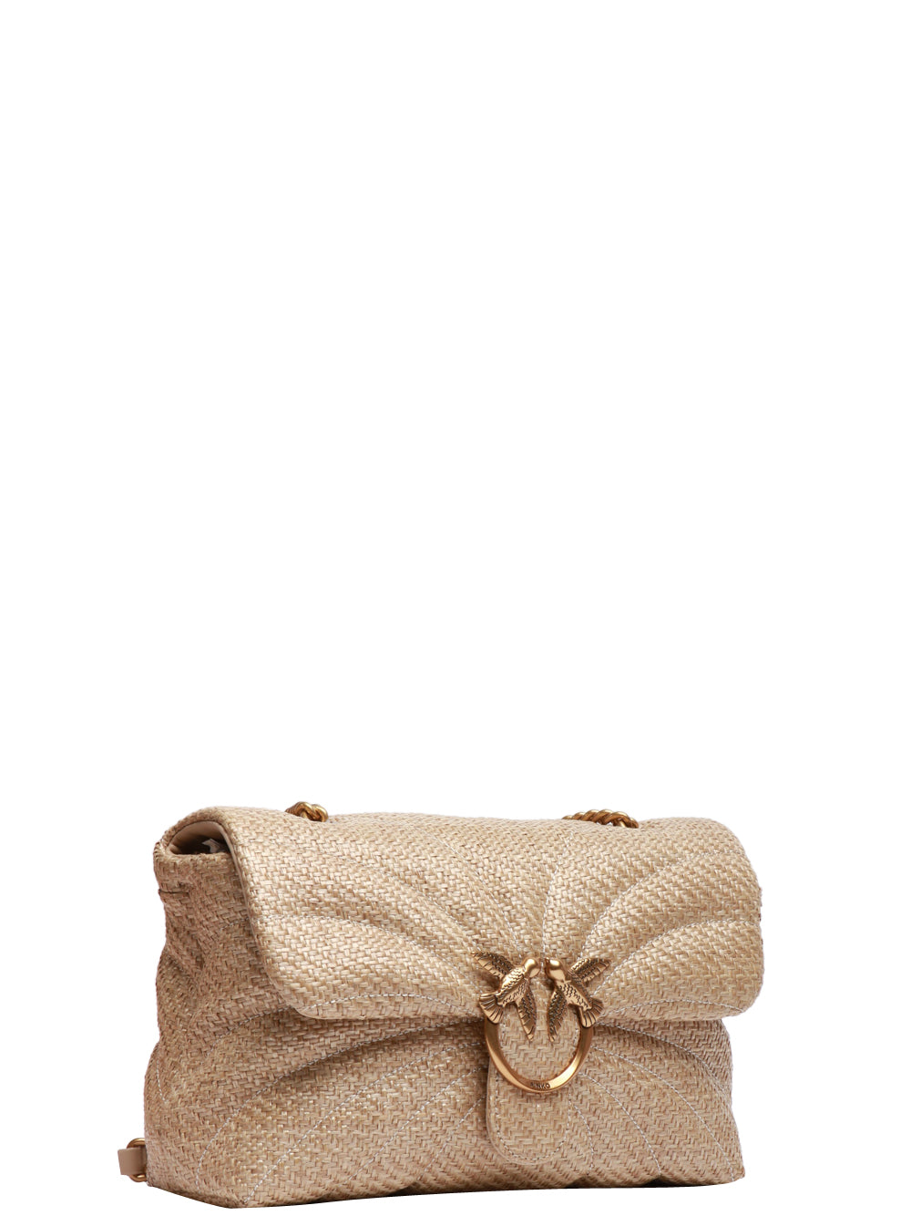 PINKO Borsa a Spalla Love Puff Classic in Rafia Beige Medium Beige